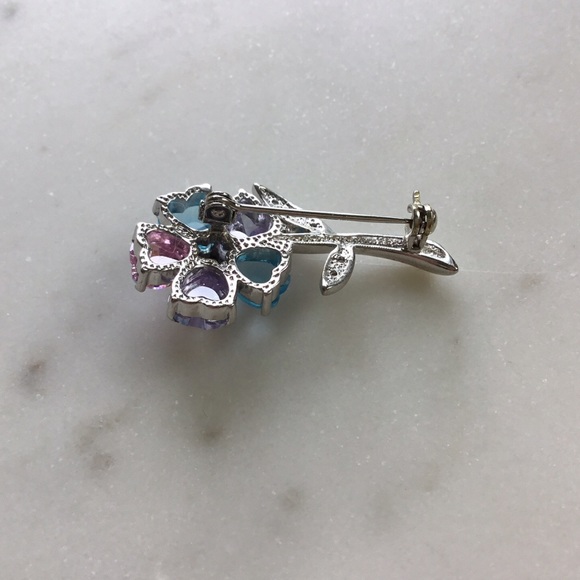 Sale $34 Firm! Sterling Silver Multi Color Cz Flower Pin - Picture 10 of 17